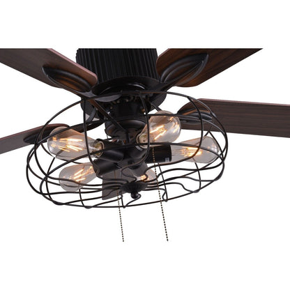 Ventilatore da soffitto CurveCurio Farmhouse Industrial a 5 luci con gabbia nera, luce, telecomando e catenella da 42-48-52 pollici