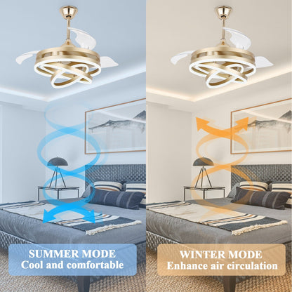 Ventilatore da soffitto retrattile Cusp Barn 42 con luci e telecomando, fai da te, forma Fandelier, moderno, silenzioso, luce da soffitto a LED con motore DC
