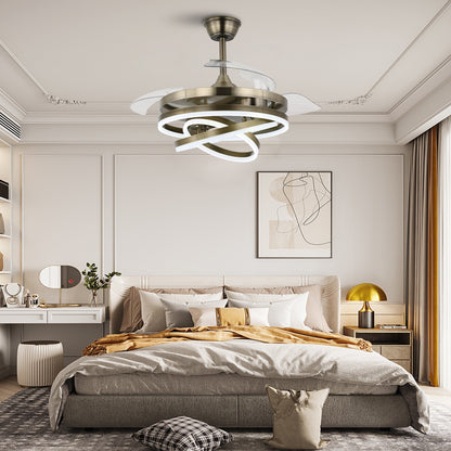 Ventilatore da soffitto retrattile Cusp Barn 42 con luci e telecomando, fai da te, forma Fandelier, moderno, silenzioso, luce da soffitto a LED con motore DC