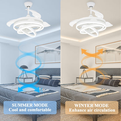 Ventilatore da soffitto retrattile Cusp Barn 42 con luci e telecomando, fai da te, forma Fandelier, moderno, silenzioso, luce da soffitto a LED con motore DC
