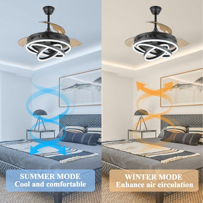 Ventilatore da soffitto retrattile Cusp Barn 42 con luci e telecomando, fai da te, forma Fandelier, moderno, silenzioso, luce da soffitto a LED con motore DC