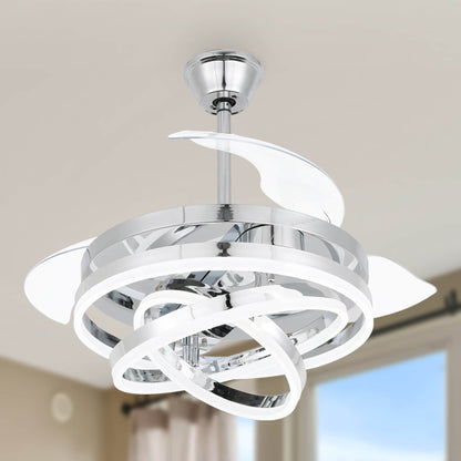 Ventilatore da soffitto retrattile Cusp Barn 42 con luci e telecomando, fai da te, forma Fandelier, moderno, silenzioso, luce da soffitto a LED con motore DC