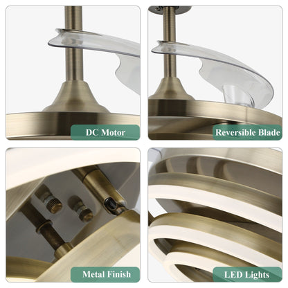 Ventilatore da soffitto retrattile Cusp Barn 42 con luci e telecomando, fai da te, forma Fandelier, moderno, silenzioso, luce da soffitto a LED con motore DC