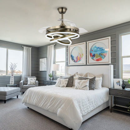 Ventilatore da soffitto retrattile Cusp Barn 42 con luci e telecomando, fai da te, forma Fandelier, moderno, silenzioso, luce da soffitto a LED con motore DC