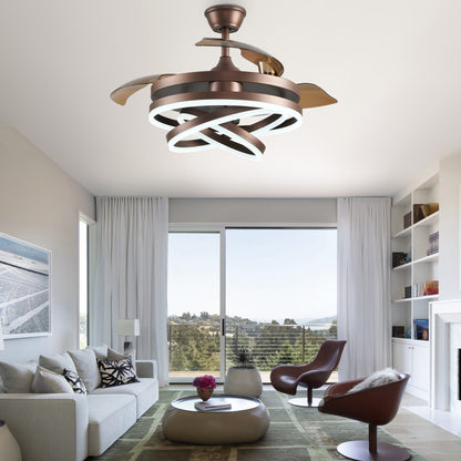 Ventilatore da soffitto retrattile Cusp Barn 42 con luci e telecomando, fai da te, forma Fandelier, moderno, silenzioso, luce da soffitto a LED con motore DC