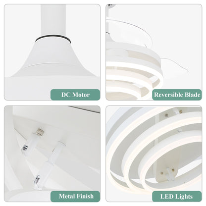 Ventilatore da soffitto retrattile Cusp Barn 42 con luci e telecomando, fai da te, forma Fandelier, moderno, silenzioso, luce da soffitto a LED con motore DC
