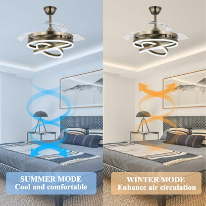 Ventilatore da soffitto retrattile Cusp Barn 42 con luci e telecomando, fai da te, forma Fandelier, moderno, silenzioso, luce da soffitto a LED con motore DC