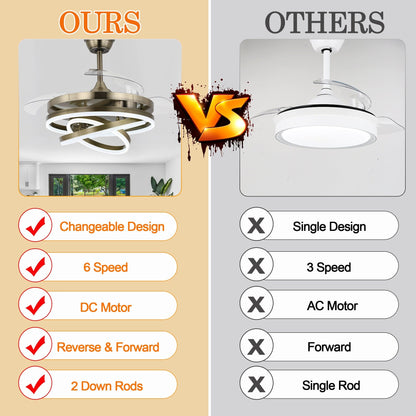 Ventilatore da soffitto retrattile Cusp Barn 42 con luci e telecomando, fai da te, forma Fandelier, moderno, silenzioso, luce da soffitto a LED con motore DC