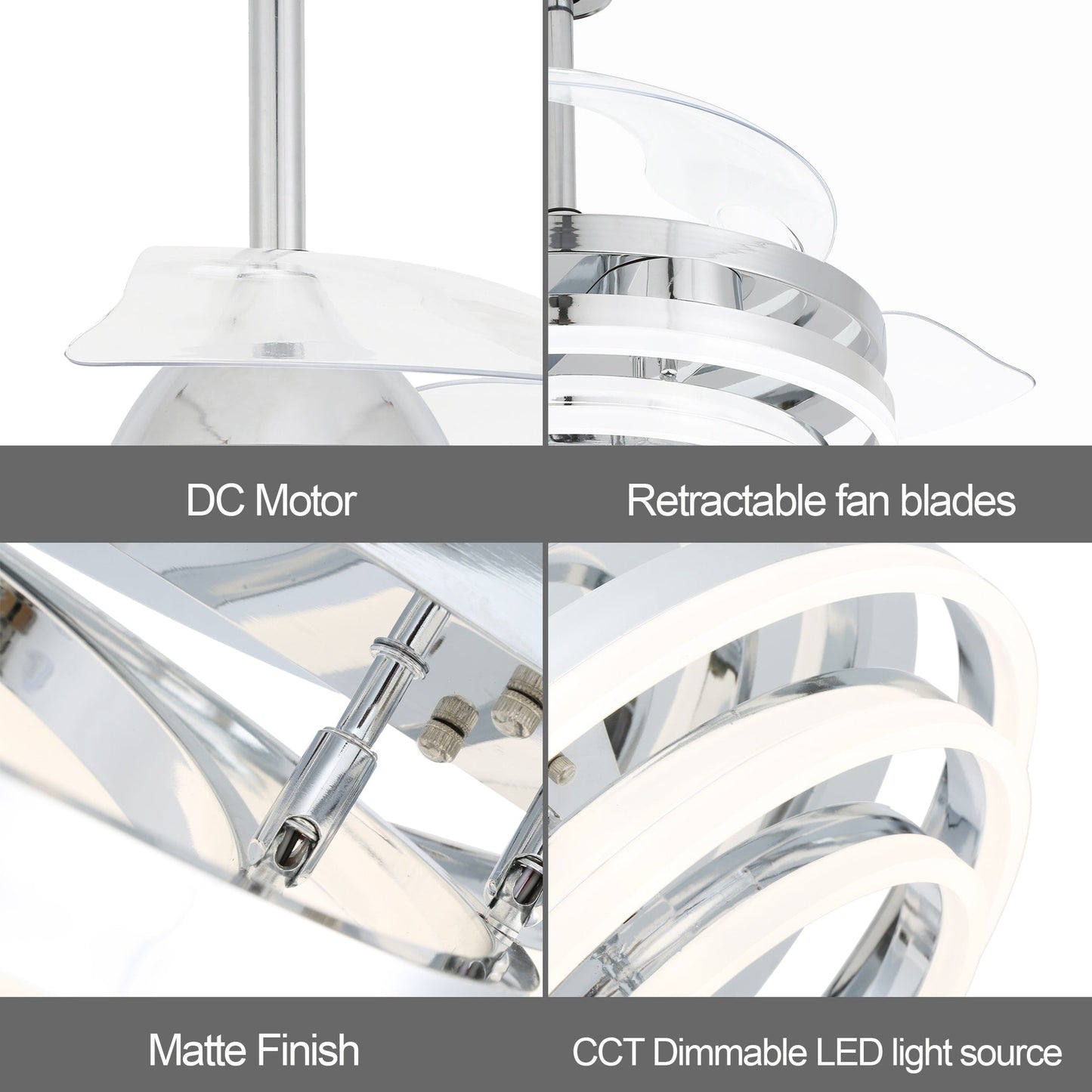 Ventilatore da soffitto retrattile Cusp Barn 42 con luci e telecomando, fai da te, forma Fandelier, moderno, silenzioso, luce da soffitto a LED con motore DC