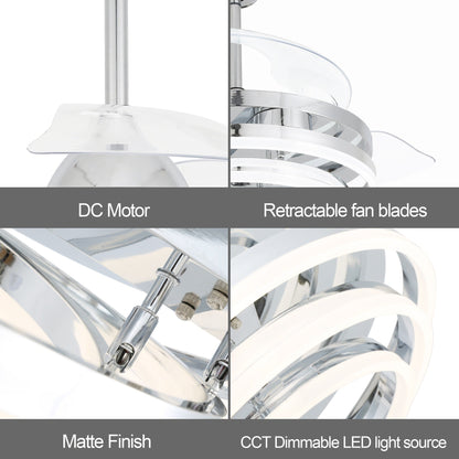 Ventilatore da soffitto retrattile Cusp Barn 42 con luci e telecomando, fai da te, forma Fandelier, moderno, silenzioso, luce da soffitto a LED con motore DC