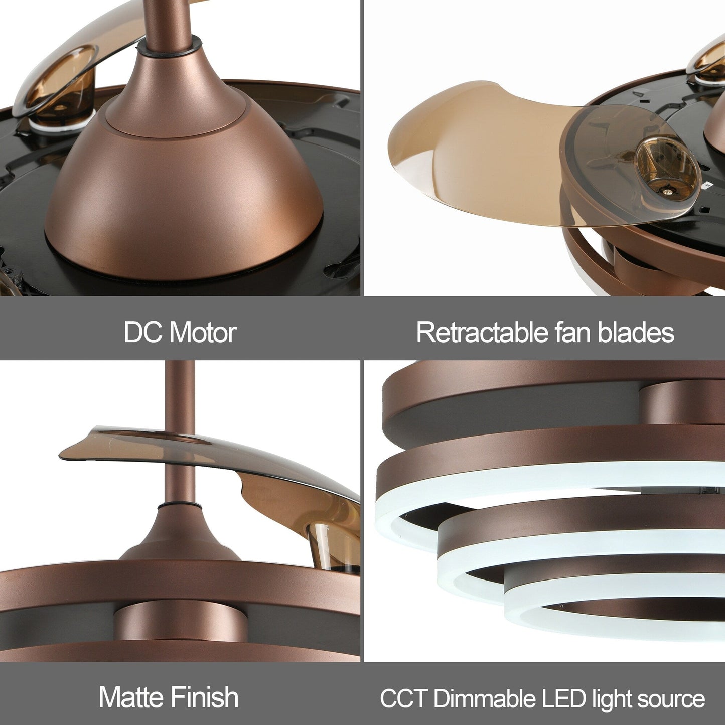 Ventilatore da soffitto retrattile Cusp Barn 42 con luci e telecomando, fai da te, forma Fandelier, moderno, silenzioso, luce da soffitto a LED con motore DC