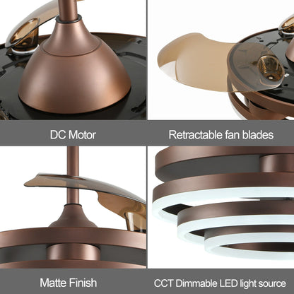 Ventilatore da soffitto retrattile Cusp Barn 42 con luci e telecomando, fai da te, forma Fandelier, moderno, silenzioso, luce da soffitto a LED con motore DC