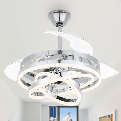 Ventilatore da soffitto retrattile Cusp Barn 42 con luci e telecomando, fai da te, forma Fandelier, moderno, silenzioso, luce da soffitto a LED con motore DC