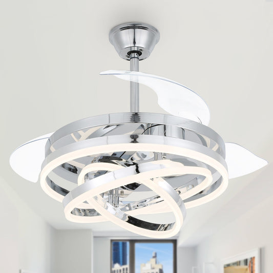 Ventilatore da soffitto retrattile Cusp Barn 42 con luci e telecomando, fai da te, forma Fandelier, moderno, silenzioso, luce da soffitto a LED con motore DC