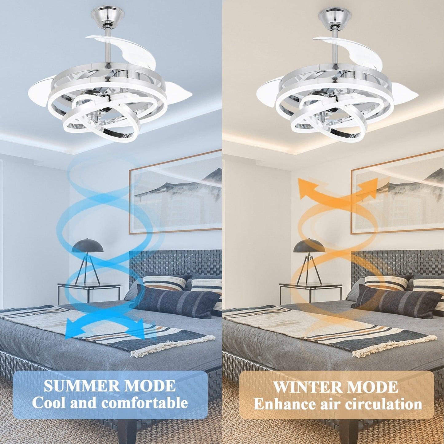 Ventilatore da soffitto retrattile Cusp Barn 42 con luci e telecomando, fai da te, forma Fandelier, moderno, silenzioso, luce da soffitto a LED con motore DC