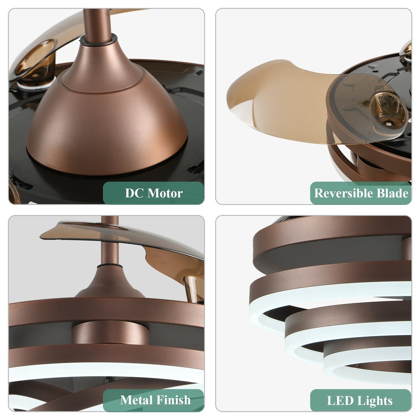 Ventilatore da soffitto retrattile Cusp Barn 42 con luci e telecomando, fai da te, forma Fandelier, moderno, silenzioso, luce da soffitto a LED con motore DC