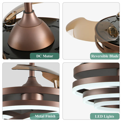 Ventilatore da soffitto retrattile Cusp Barn 42 con luci e telecomando, fai da te, forma Fandelier, moderno, silenzioso, luce da soffitto a LED con motore DC