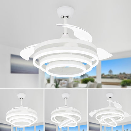 Ventilatore da soffitto retrattile Cusp Barn 42 con luci e telecomando, fai da te, forma Fandelier, moderno, silenzioso, luce da soffitto a LED con motore DC
