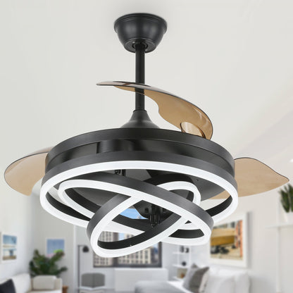 Ventilatore da soffitto retrattile Cusp Barn 42 con luci e telecomando, fai da te, forma Fandelier, moderno, silenzioso, luce da soffitto a LED con motore DC
