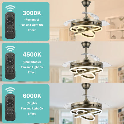 Ventilatore da soffitto retrattile Cusp Barn 42 con luci e telecomando, fai da te, forma Fandelier, moderno, silenzioso, luce da soffitto a LED con motore DC