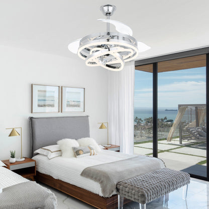 Ventilatore da soffitto retrattile Cusp Barn 42 con luci e telecomando, fai da te, forma Fandelier, moderno, silenzioso, luce da soffitto a LED con motore DC