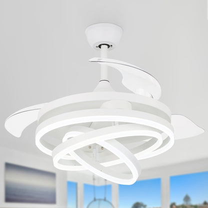 Ventilatore da soffitto retrattile Cusp Barn 42 con luci e telecomando, fai da te, forma Fandelier, moderno, silenzioso, luce da soffitto a LED con motore DC