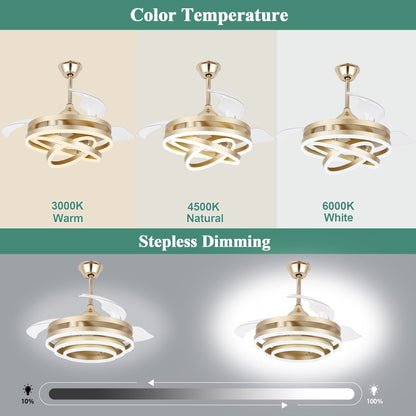 Ventilatore da soffitto retrattile Cusp Barn 42 con luci e telecomando, fai da te, forma Fandelier, moderno, silenzioso, luce da soffitto a LED con motore DC