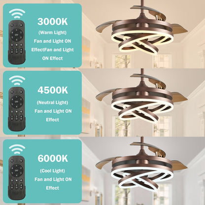 Ventilatore da soffitto retrattile Cusp Barn 42 con luci e telecomando, fai da te, forma Fandelier, moderno, silenzioso, luce da soffitto a LED con motore DC