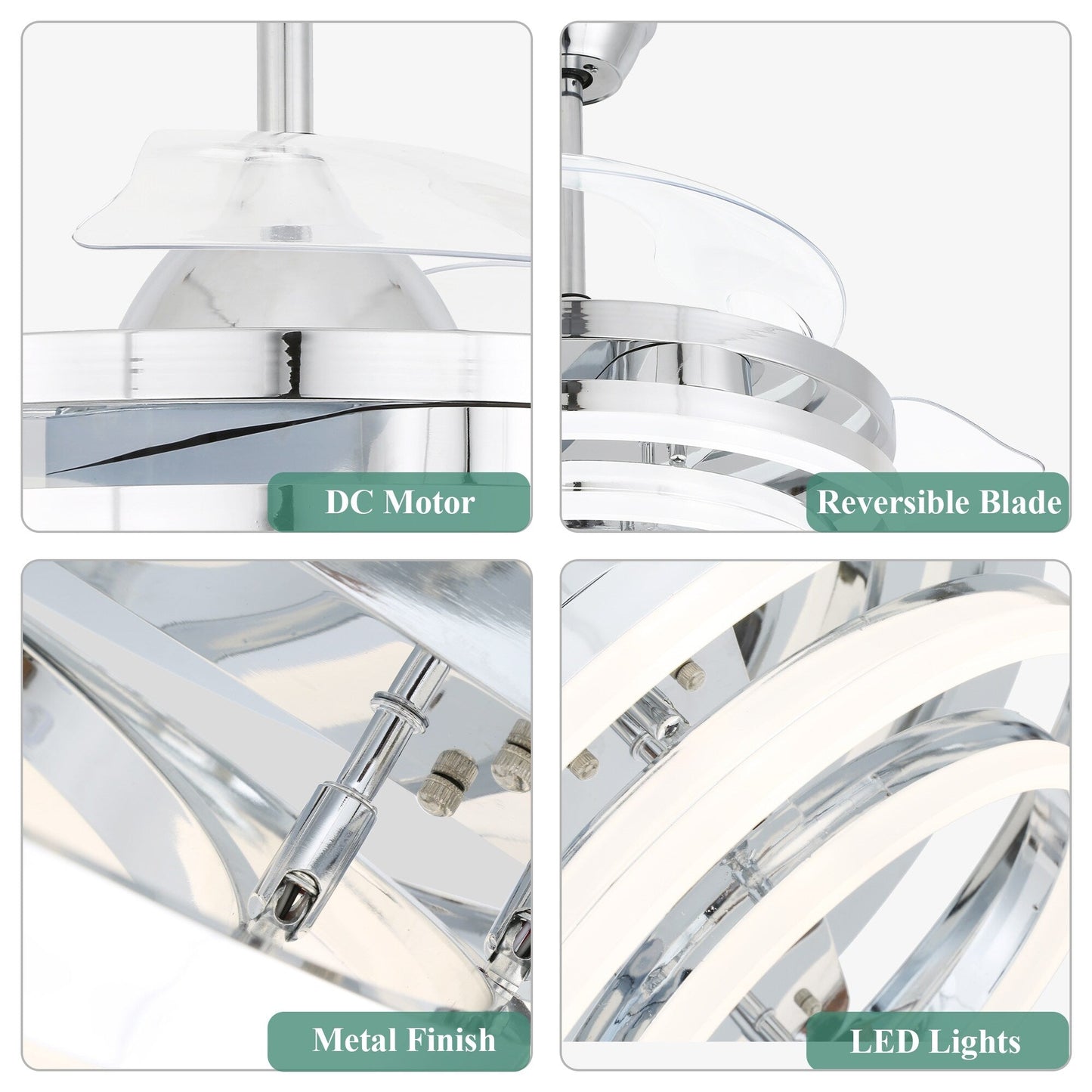 Ventilatore da soffitto retrattile Cusp Barn 42 con luci e telecomando, fai da te, forma Fandelier, moderno, silenzioso, luce da soffitto a LED con motore DC