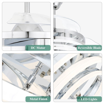 Ventilatore da soffitto retrattile Cusp Barn 42 con luci e telecomando, fai da te, forma Fandelier, moderno, silenzioso, luce da soffitto a LED con motore DC