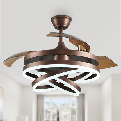 Ventilatore da soffitto retrattile Cusp Barn 42 con luci e telecomando, fai da te, forma Fandelier, moderno, silenzioso, luce da soffitto a LED con motore DC