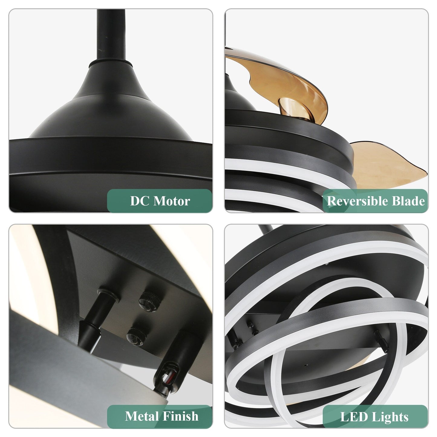 Ventilatore da soffitto retrattile Cusp Barn 42 con luci e telecomando, fai da te, forma Fandelier, moderno, silenzioso, luce da soffitto a LED con motore DC