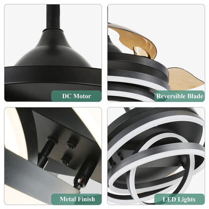 Ventilatore da soffitto retrattile Cusp Barn 42 con luci e telecomando, fai da te, forma Fandelier, moderno, silenzioso, luce da soffitto a LED con motore DC