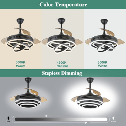Ventilatore da soffitto retrattile Cusp Barn 42 con luci e telecomando, fai da te, forma Fandelier, moderno, silenzioso, luce da soffitto a LED con motore DC