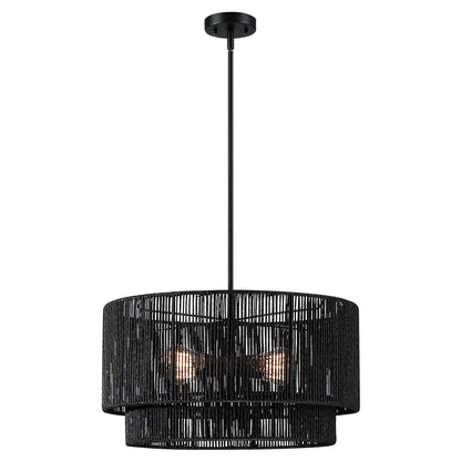 Lampadario Cynthia a tamburo in rattan nero a 4 luci - 22''W