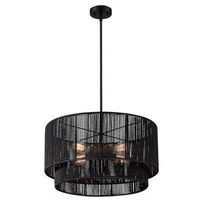 Lampadario Cynthia a tamburo in rattan nero a 4 luci - 22''W