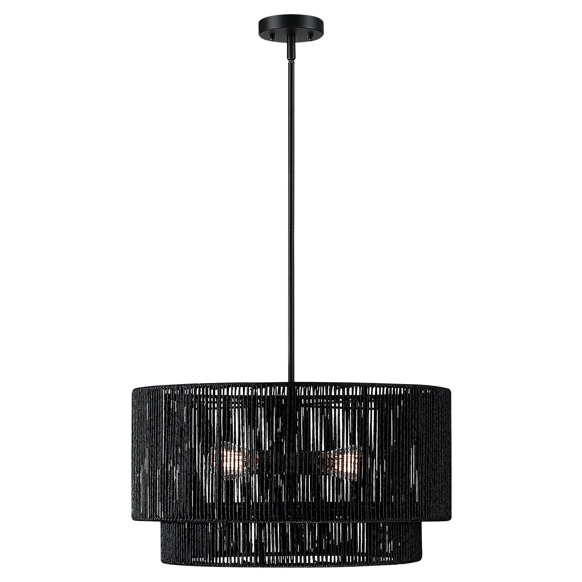 Lampadario Cynthia a tamburo in rattan nero a 4 luci - 22''W