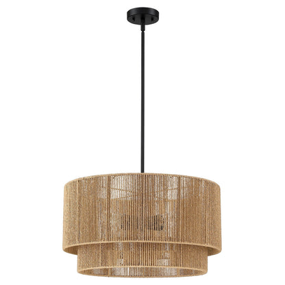 Lampadario Cynthia a tamburo in rattan naturale a 4 luci - 22''W