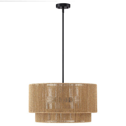 Lampadario Cynthia a tamburo in rattan naturale a 4 luci - 22''W