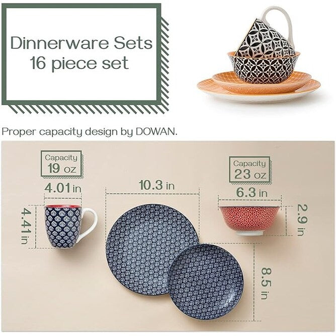 Set di stoviglie in ceramica DOWAN, set di piatti da 16 pezzi per 4 persone, set di piatti e ciotole decorativi