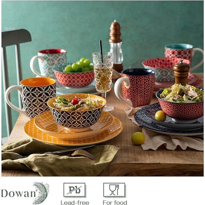 Set di stoviglie in ceramica DOWAN, set di piatti da 16 pezzi per 4 persone, set di piatti e ciotole decorativi