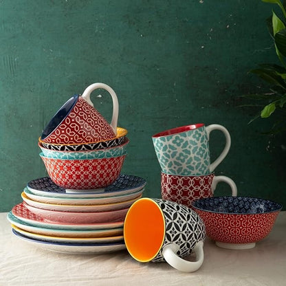 Set di stoviglie in ceramica DOWAN, set di piatti da 16 pezzi per 4 persone, set di piatti e ciotole decorativi