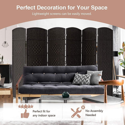 Divisorio per ambienti, divisorio pieghevole in fibra intrecciata, alto 6 piedi, indipendente