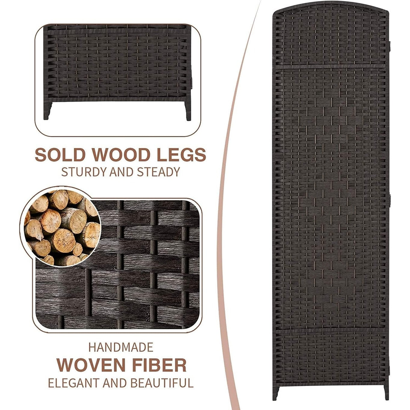 Divisorio per ambienti, divisorio pieghevole in fibra intrecciata, alto 6 piedi, indipendente