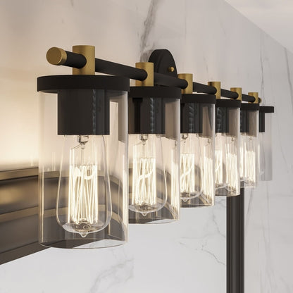 Lampada da bagno moderna Decatur a 6 luci, stile fattoria, nera/oro, con certificazione UL