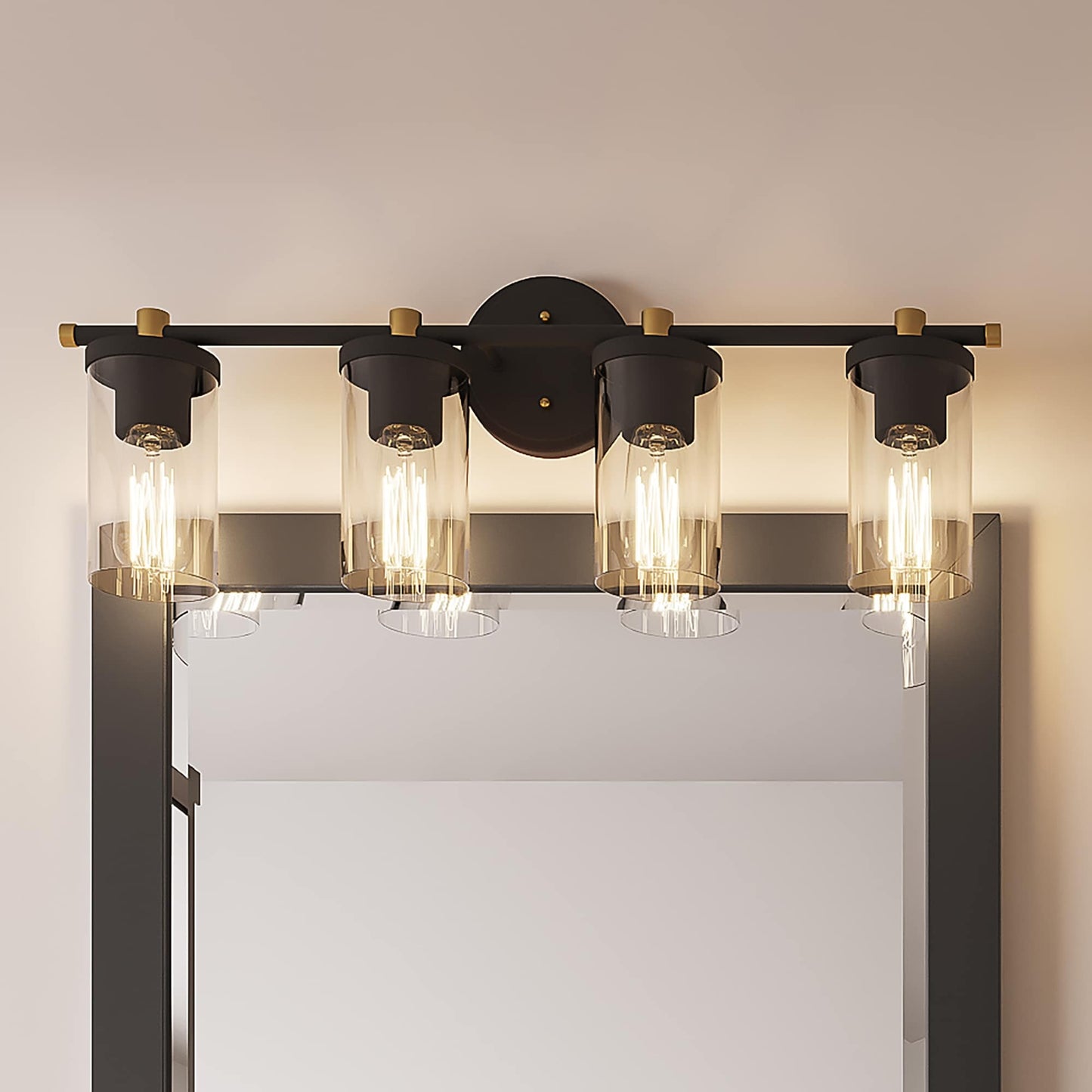 Lampada da bagno moderna Decatur a 6 luci, stile fattoria, nera/oro, con certificazione UL