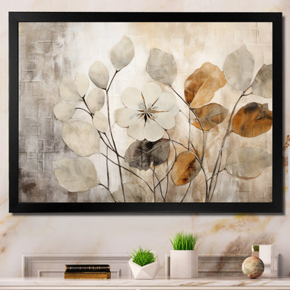Designart Beige Botanical Impressions III Abstract Botanicals Stampa artistica su tela incorniciata