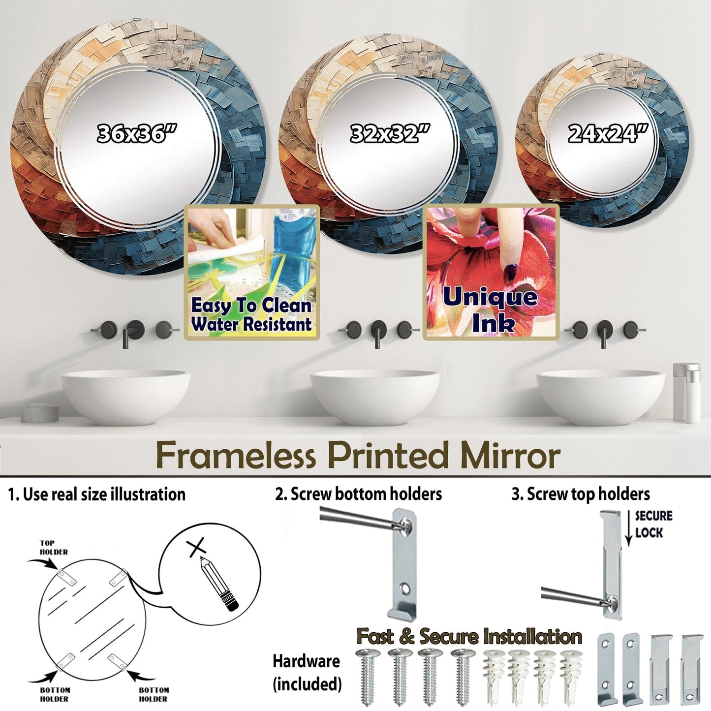 Specchio da parete moderno astratto a spirale collage Designart