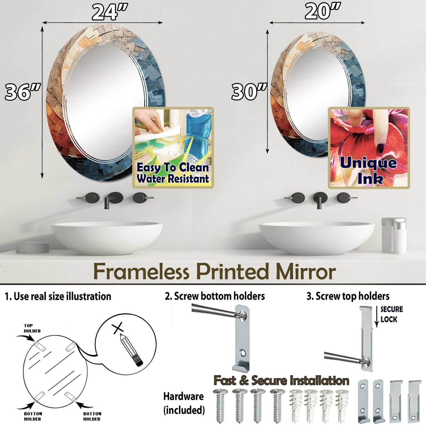 Specchio da parete moderno astratto a spirale collage Designart