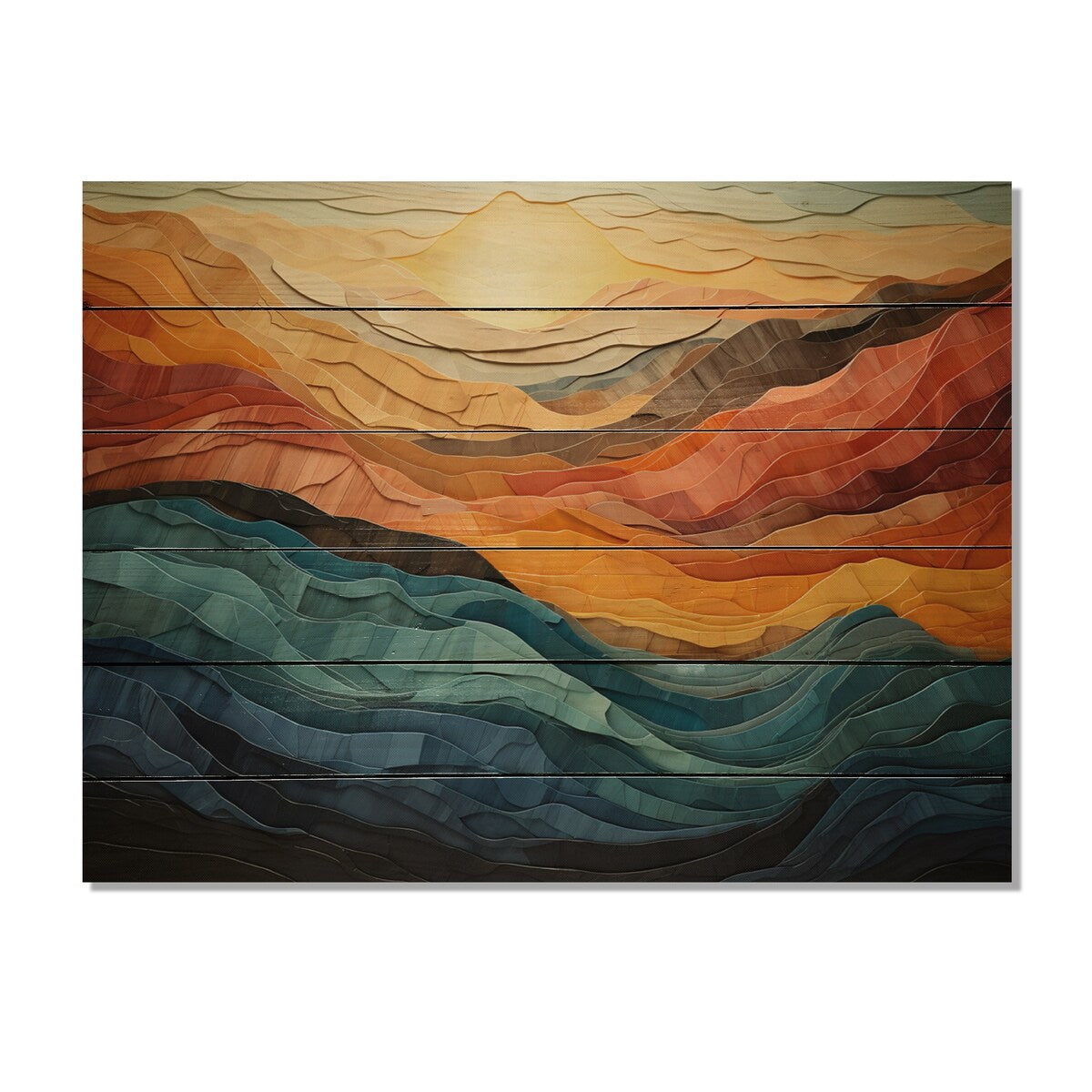 Designart Coral Teal Bold Mountains Landscape Stampa moderna su legno di pino naturale
